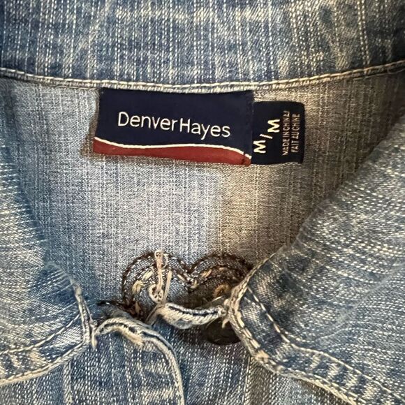 DENVER HAYES Denim Beaded Detail Button Up Stretch Jean Jacket M - Picture 7 of 8